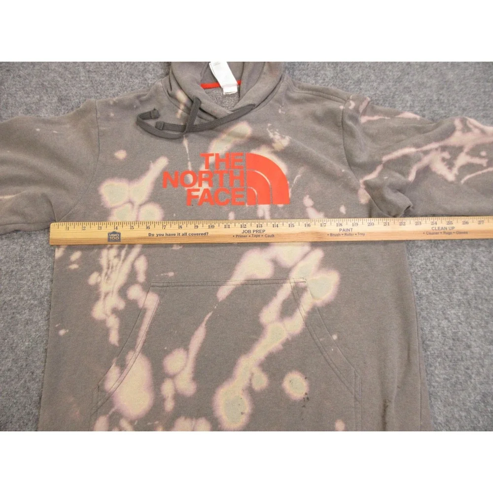 The North Face Hoodie Mens Medium Gray Bleach Dye Fleece Pullover Sweatshirt